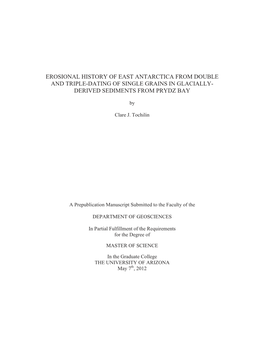 Erosional History of East Antarctica from Double and Triple-Dating of Single Grains in Glacially- Derived Sediments from Prydz Bay