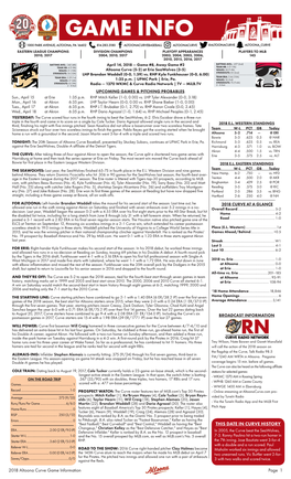 2018 Altoona Curve Game Information Page 1 THIS DATE in CURVE