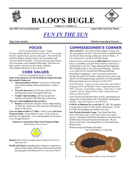 BALOO's BUGLE Volume 15, Number 12 July 2009 Cub Scout Roundtable August 2009 Cub Scout Theme FUN in the SUN