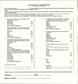 Saulwick Poll Questionnaire in Field 13 July 1990