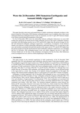 Were the 26 December 2004 Sumatran Earthquake and Tsunami Tidally Triggered?