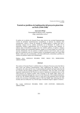 Tentativas Jurídicas De Legitimación Del Proyecto Pizarrista En Perú (1544-1548)