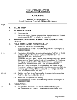 REGULAR SESSION COUNCIL - August 22, 2017 Agenda