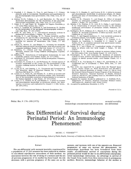 Sex Differential of Survival During Perinatal Period: an Immunologic Phenomenon?