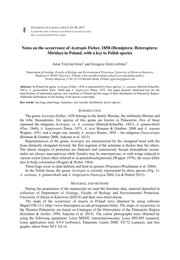 Notes on the Occurrence of Acetropis Fieber, 1858 (Hemiptera: Heteroptera: Miridae) in Poland, with a Key to Polish Species