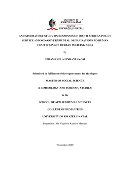 An Exploratory Study on Responses of South African Police Service and Non-Governmental Organisations to Human Trafficking in Durban Policing Area