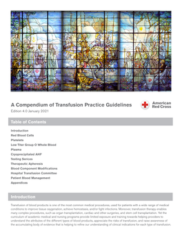 A Compendium of Transfusion Practice Guidelines Edition 4.0 January 2021