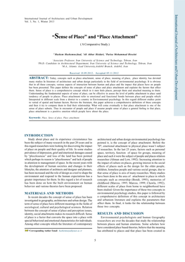 “Sense of Place” and “Place Attachment” ( a Comparative Study )