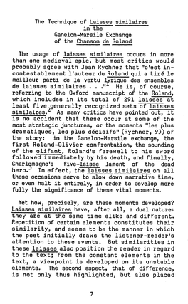 The Technique of Laisses Similaires in the Ganelon-Marsile Exchange of the Chanson De Roland