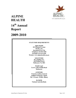 ALPINE HEALTH 14 Annual Report