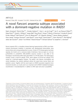 A Novel Fanconi Anaemia Subtype Associated with a Dominant-Negative Mutation in RAD51