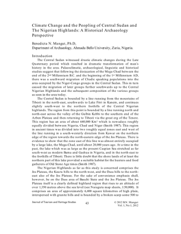 Climate Change and the Peopling of Central Sudan and the Nigerian Highlands: a Historical Archaeology Perspective