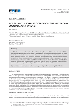 Bolesatine, a Toxic Protein from the Mushroom Rubroboletus Satanas