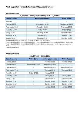 Anek Superfast Ferries Schedules 2021 Ancona Greece ANCONA