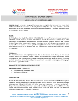 1 Hurricane Irma – Situation Report #3 As of 9:00Pm Ast