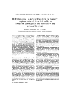 Sulphate Mineral; Its Relationship to Honessite, Carrboydite, and Minerals of the Pyroaurite Group