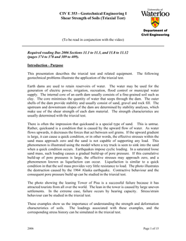 CIV E 353 - Geotechnical Engineering I Shear Strength of Soils (Triaxial Test)