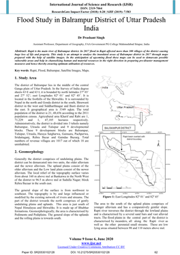 Flood Study in Balrampur District of Uttar Pradesh India