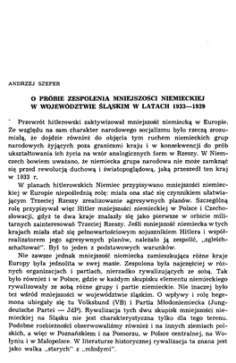 O Próbie Zespolenia Mniejszości Niemieckiej W Województwie Śląskim W Latach 1933—1939