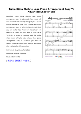Tujhe Kitna Chahne Lage Piano Arrangement Easy to Advanced Sheet Music