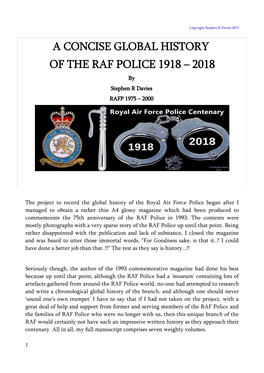 A CONCISE GLOBAL HISTORY of the RAF POLICE 1918 – 2018 by Stephen R Davies RAFP 1975 – 2000