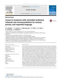 Access to Treatment with Controlled Medicines Rationale and Recommendations for Neutral, Precise, and Respectful Language