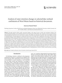 Analysis of Water Retention Changes in Selected Lake-Wetland Catchments of West Polesie Based on Historical Documents