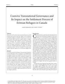 Coercive Transnational Governance and Its Impact on the Settlement Process of Eritrean Refugees in Canada