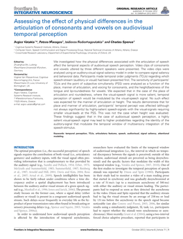 Assessing the Effect of Physical Differences in the Articulation of Consonants and Vowels on Audiovisual Temporal Perception