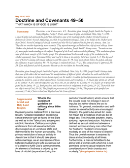 Doctrine and Covenants 49–50 “THAT WHICH IS of GOD IS LIGHT”
