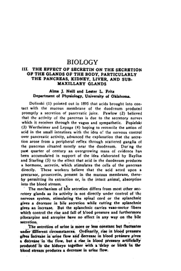 The Effect of Secretin on the Secretion of the Glands of the Body