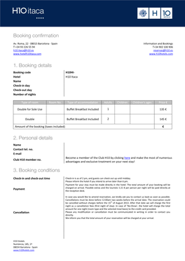 Booking Confirmation 1. Booking Details 2. Personal Details 3