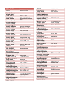 MOTHS of EOA SPECIES COMMON NAME Abagrotis Alternata Abrostola Ovalis Achatia Distincta Distinct Quaker Achatodes Zeae Elder Sh