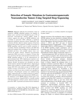 Detection of Somatic Mutations in Gastroenteropancreatic