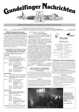 Amtliche Mitteilungen Für Gundelfingen Mit Wildtal Und Heuweiler