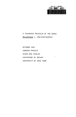 A Taxonomic Revision of the Genus Melianthus L. (Melianthaceae)