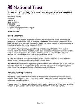 Roseberry Topping Outdoor Property Access Statement