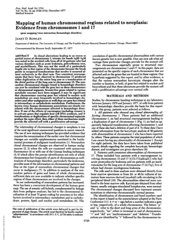 Mapping of Human Chromosomal Regions Related to Neoplasia: Evidence from Chromosomes 1 and 17 (Gene Mapping/Virus Interaction/Hematologic Disorders) JANET D