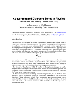 Convergent and Divergent Series in Physics Lectures of the 22Nd “Saalburg” Summer School (2016)