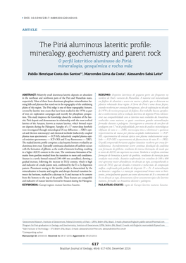 The Piriá Aluminous Lateritic Profile: Mineralogy, Geochemistry and Parent Rock O Perfil Laterítico Aluminoso Do Piriá: Mineralogia, Geoquímica E Rocha Mãe