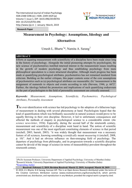 Measurement in Psychology: Assumptions, Ideology and Alternatives