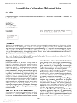 Lymphoid Lesions of Salivary Glands: Malignant and Benign