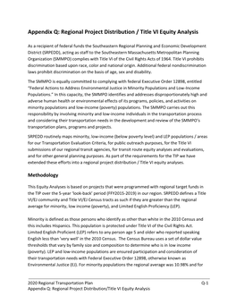 Appendix Q: Regional Project Distribution / Title VI Equity Analysis