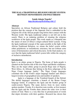 116 the Igala Traditional Religious Belief System