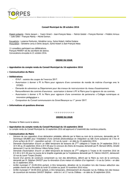 Conseil Municipal Du 28 Octobre 2016