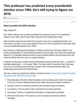 This Professor Has Predicted Every Presidential Election Since 1984