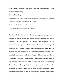 Electric Energy by Direct Conversion from Gravitational Energy: a Gift from Superconductivity