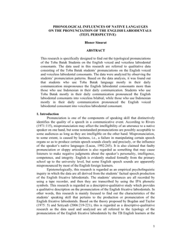 Phonological Influences of Native Langauges on the Pronunciation of the English Labiodentals (Tefl Perspective)