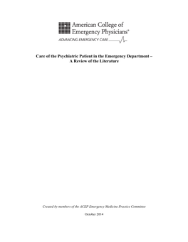 Care of the Psychiatric Patient in the Emergency Department – a Review of the Literature