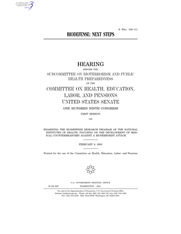 Next Steps Hearing Committee on Health, Education, Labor